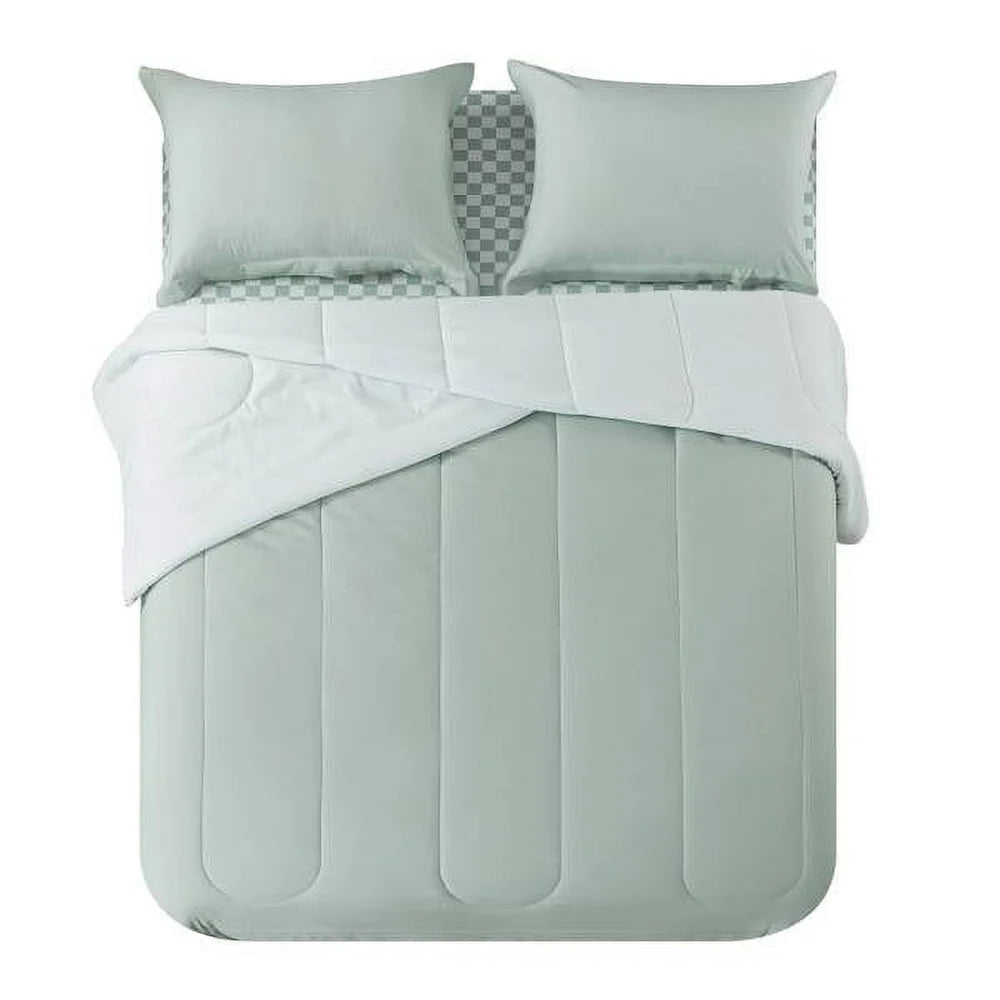 7 Piece Reversible Bed in a Bag Comforter Set with Sheets Soft Polyester Queen Bedding Set Machine Washable Storage Bag