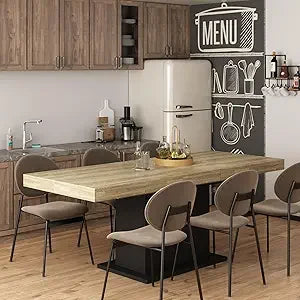 Extendable Dining Table for 6-10 People, Modern Wood Rectangular Expandable Kitchen Dinner Table for Dining Room, White and Wal