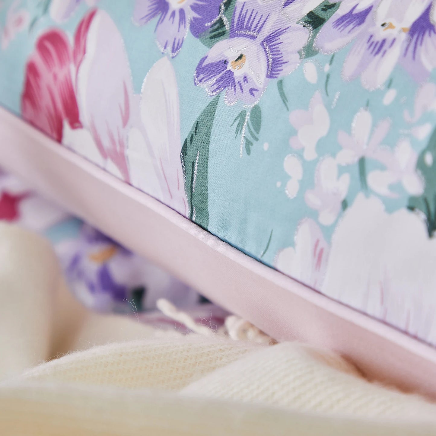 3pcs 600TC 100% Egyptian Cotton Duvet Cover Set, Pastel Pink Blue Garden Floral, Soft Skin-Friendly (No Inserts)