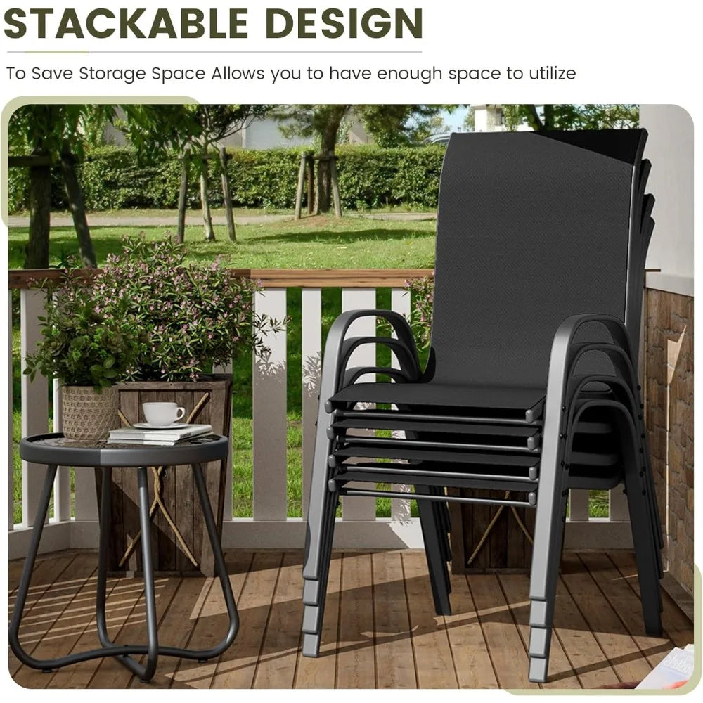 Patio Dining Set for 4, Outdoor Table and Chairs Set with Textured Glass Table, 4 Stackable Patio Chairs, Outdoor Furniture Set