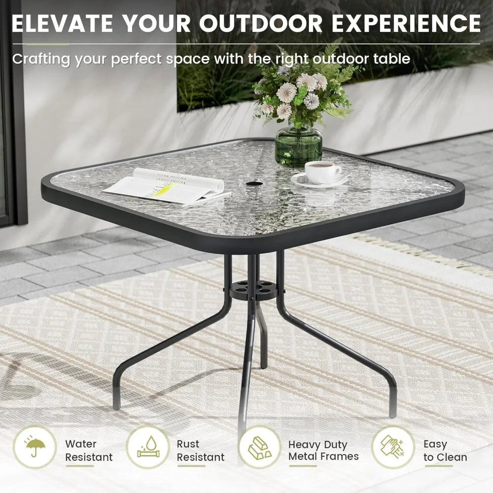 Patio Dining Set for 4, Outdoor Table and Chairs Set with Textured Glass Table, 4 Stackable Patio Chairs, Outdoor Furniture Set