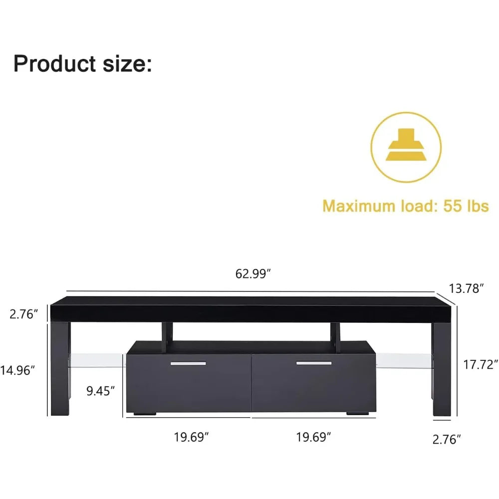 LED TV Stand for 75 Inch TV, High Gloss TV Entertainment Center with Storage Drawer, TV Console Table for Living Room, Bedroom