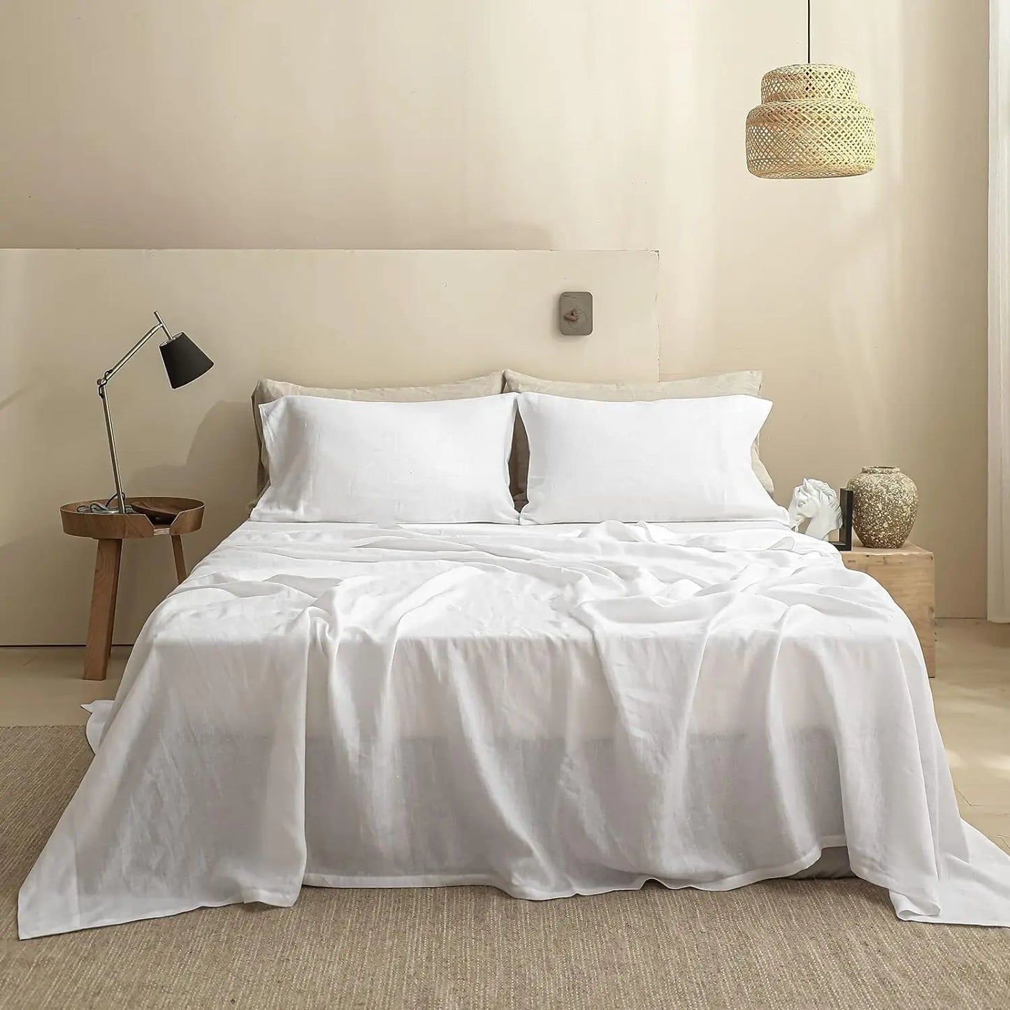 Simple&Opulence 3/4 Pcs 100% Bed Linen Sheet Set Basic Style Washed Natural French Flax Soft Breathable Comforter Sheets Sets