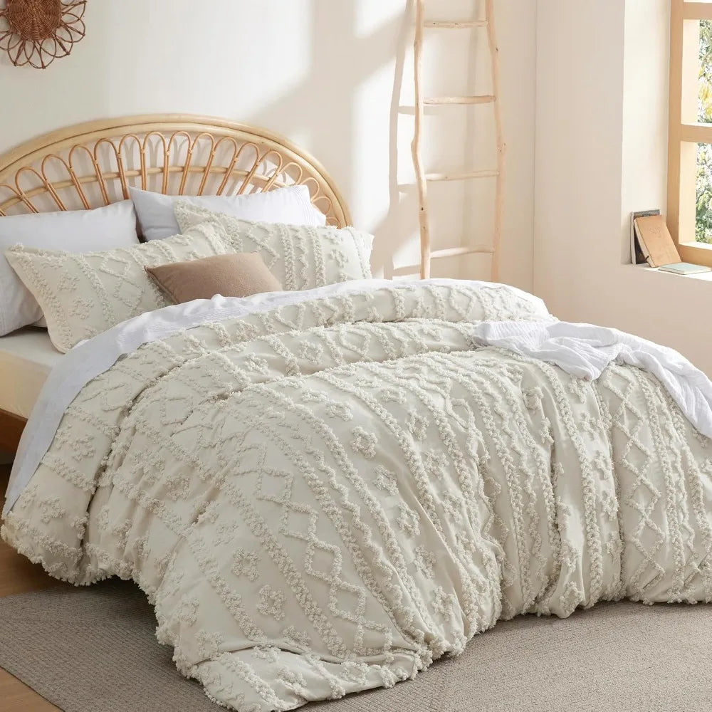 3 Pieces Soft Shabby Chic Embroidery Boho Bedding, Comforter Not Included 104" x 90", Duvet Cover