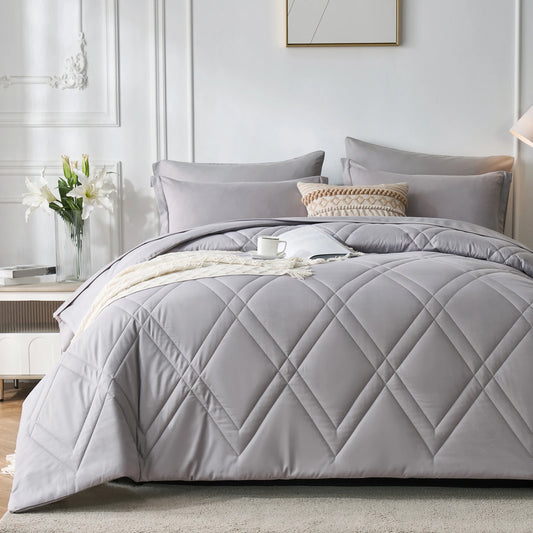 7-Pcs Solid Comforter sets, soft comfortable, Bedding Sets, room decor, all seasons, ideal gift, Queen/King