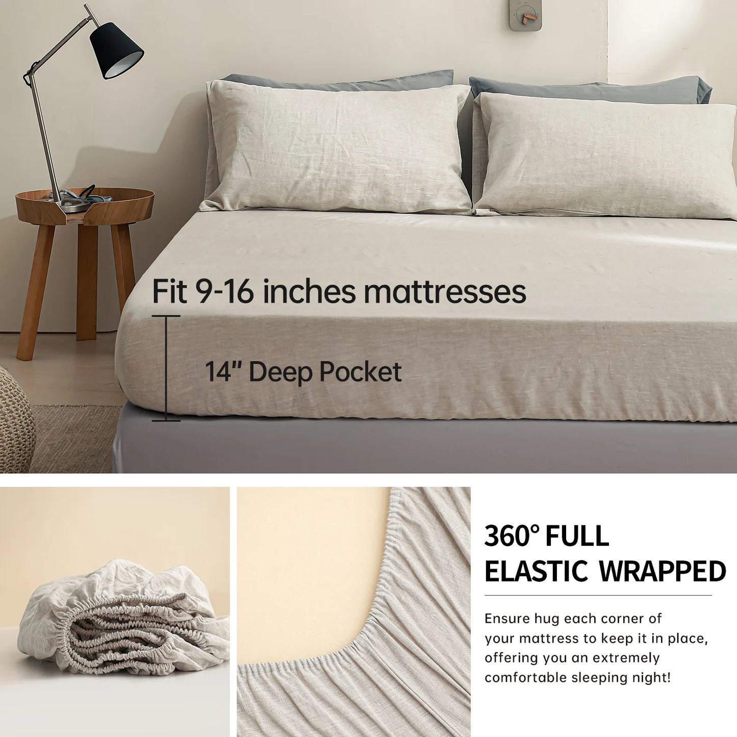 Simple&Opulence 3/4 Pcs 100% Bed Linen Sheet Set Basic Style Washed Natural French Flax Soft Breathable Comforter Sheets Sets