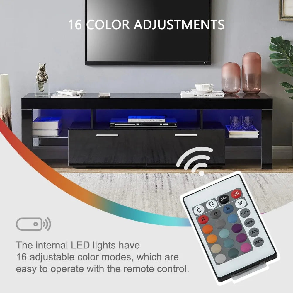 LED TV Stand for 75 Inch TV, High Gloss TV Entertainment Center with Storage Drawer, TV Console Table for Living Room, Bedroom