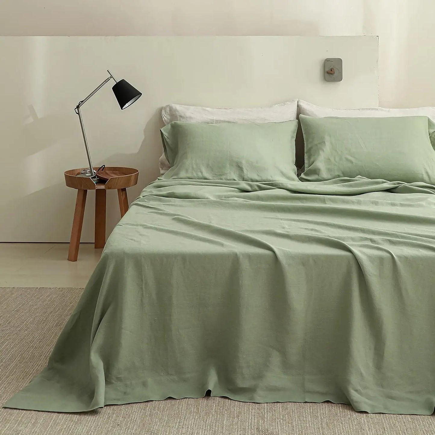 Simple&Opulence 3/4 Pcs 100% Bed Linen Sheet Set Basic Style Washed Natural French Flax Soft Breathable Comforter Sheets Sets