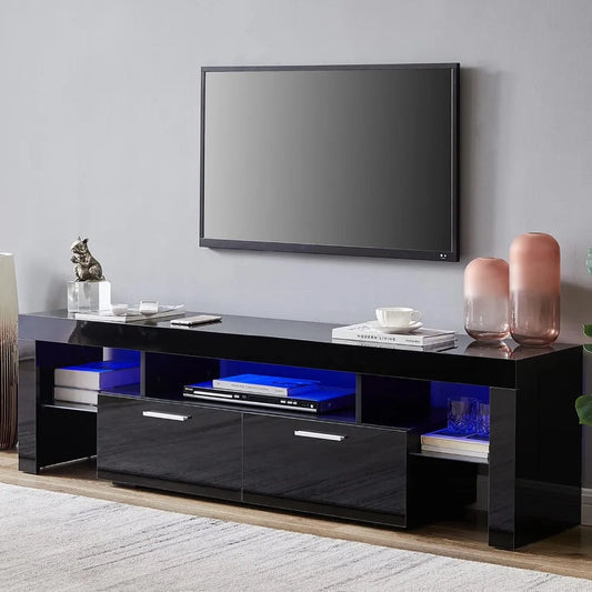LED TV Stand for 75 Inch TV, High Gloss TV Entertainment Center with Storage Drawer, TV Console Table for Living Room, Bedroom