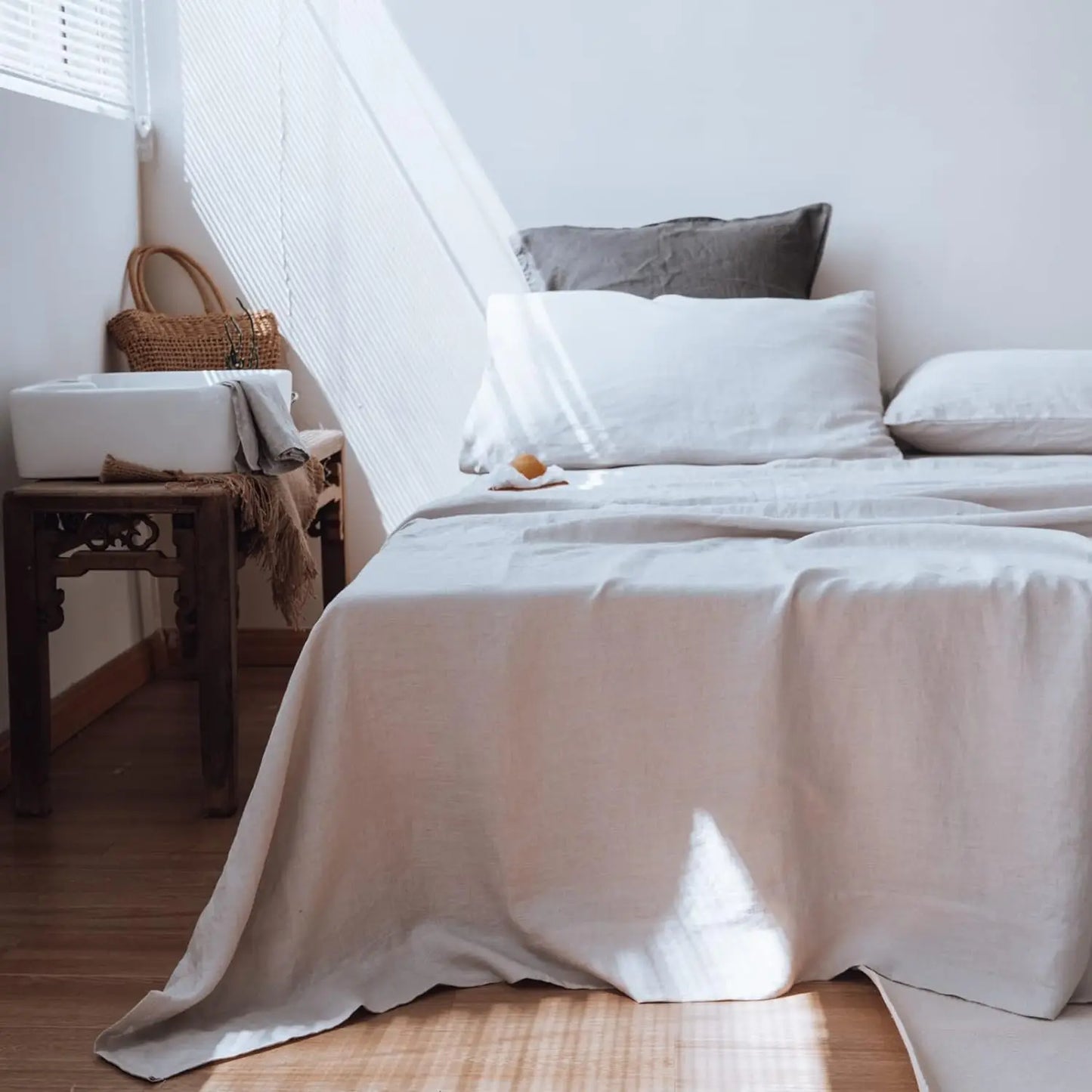Simple&Opulence 3/4 Pcs 100% Bed Linen Sheet Set Basic Style Washed Natural French Flax Soft Breathable Comforter Sheets Sets