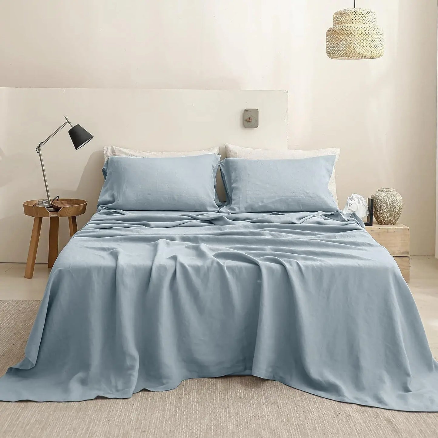Simple&Opulence 3/4 Pcs 100% Bed Linen Sheet Set Basic Style Washed Natural French Flax Soft Breathable Comforter Sheets Sets