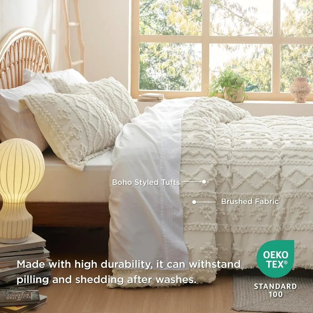 3 Pieces Soft Shabby Chic Embroidery Boho Bedding, Comforter Not Included 104" x 90", Duvet Cover