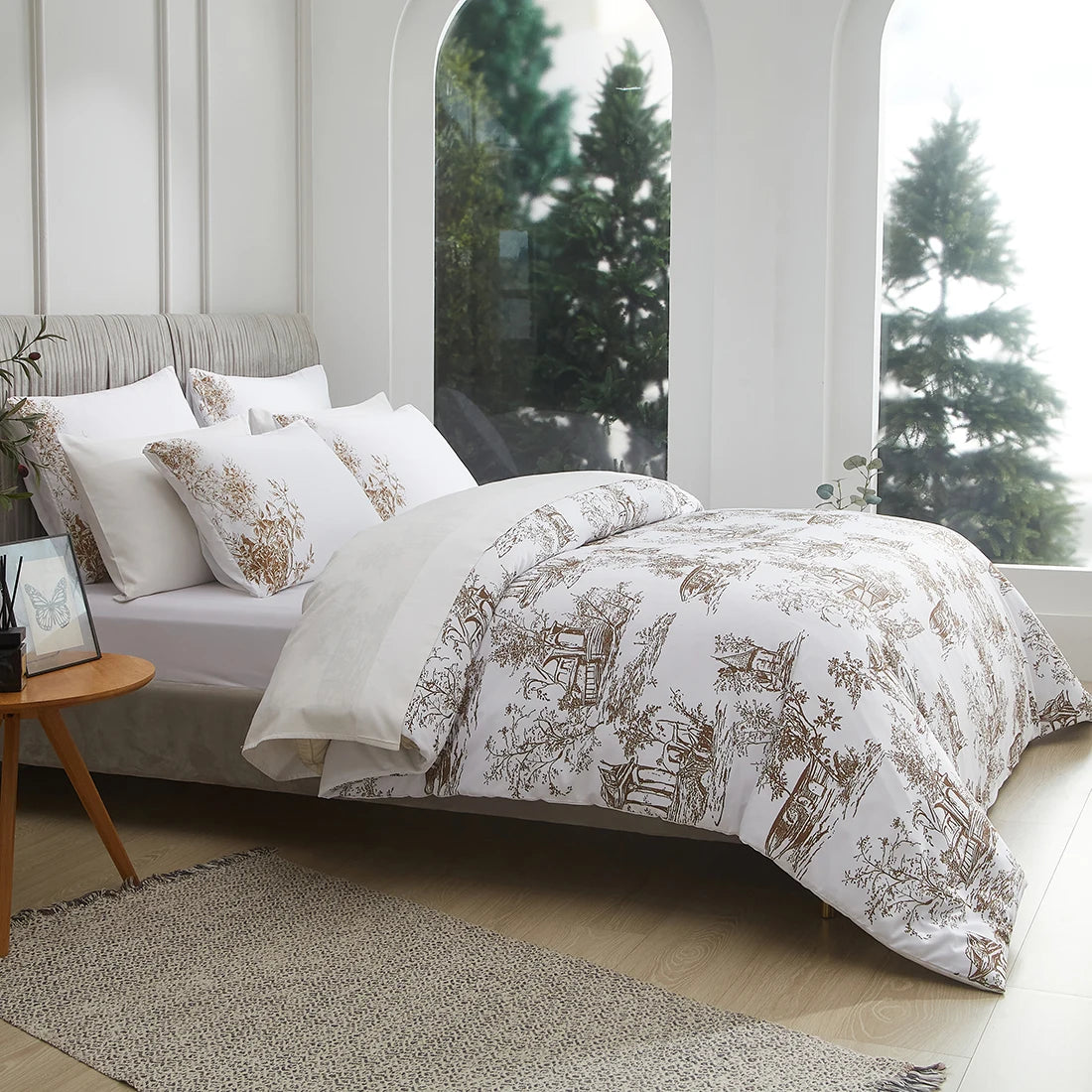 Queen Bed Coverlet Set, 3 Piece Queen Bed Coverlet, Botanical Pattern, Elegant Botanical Prints Perfect for All Seasons