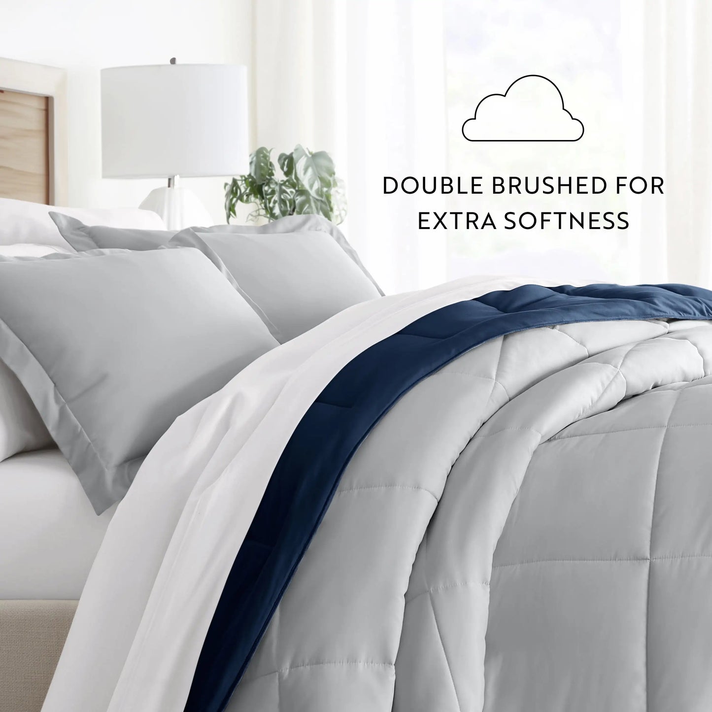 3-Piece Navy & Gray Reversible down Alternative Comforter Set, Full/Queen