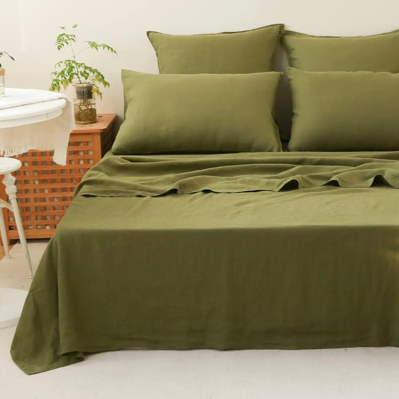 Simple&Opulence 3/4 Pcs 100% Bed Linen Sheet Set Basic Style Washed Natural French Flax Soft Breathable Comforter Sheets Sets