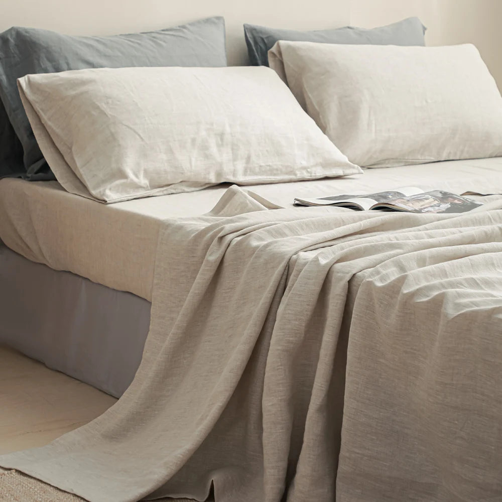 Simple&Opulence 3/4 Pcs 100% Bed Linen Sheet Set Basic Style Washed Natural French Flax Soft Breathable Comforter Sheets Sets