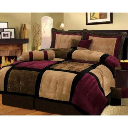 7 Piece Burgundy Brown Black Bed