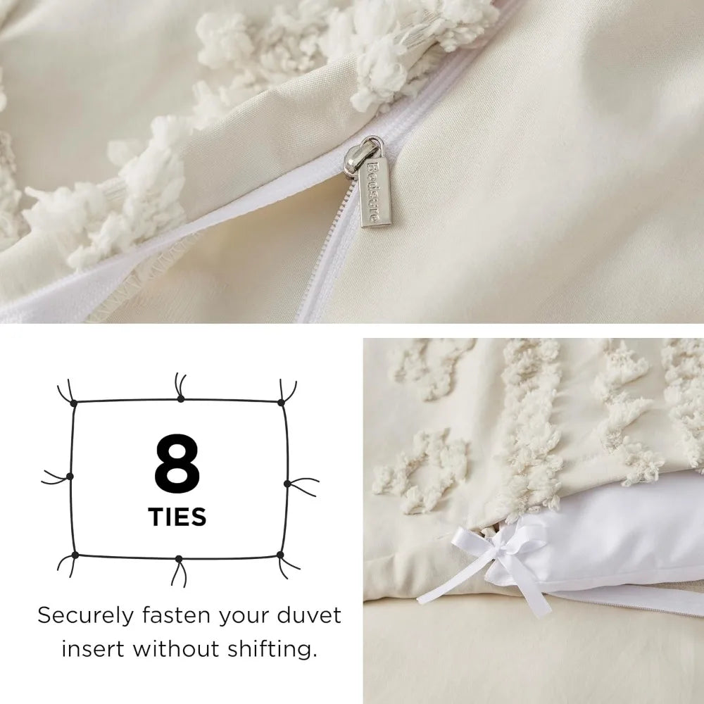 3 Pieces Soft Shabby Chic Embroidery Boho Bedding, Comforter Not Included 104" x 90", Duvet Cover