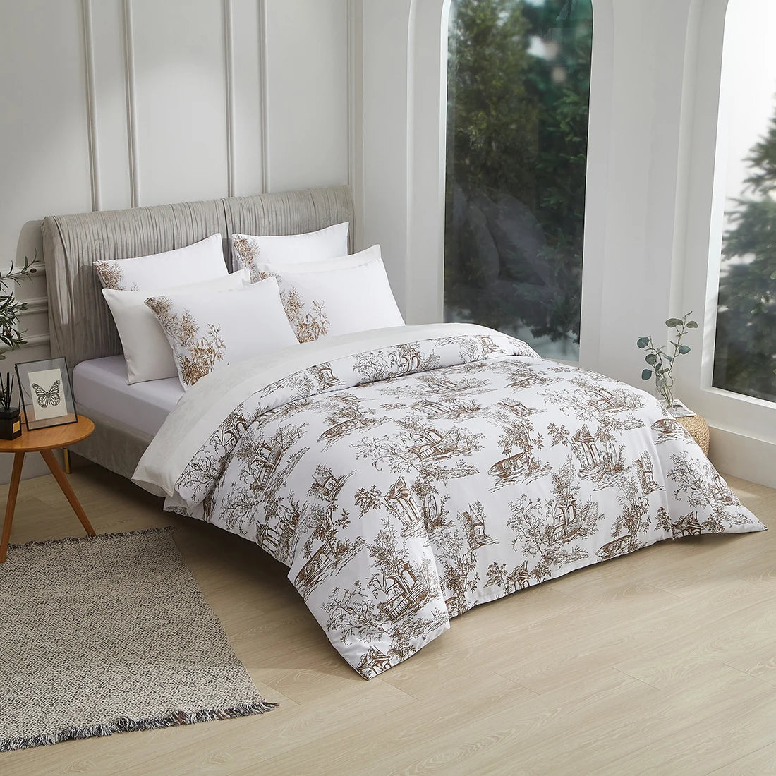 Queen Bed Coverlet Set, 3 Piece Queen Bed Coverlet, Botanical Pattern, Elegant Botanical Prints Perfect for All Seasons