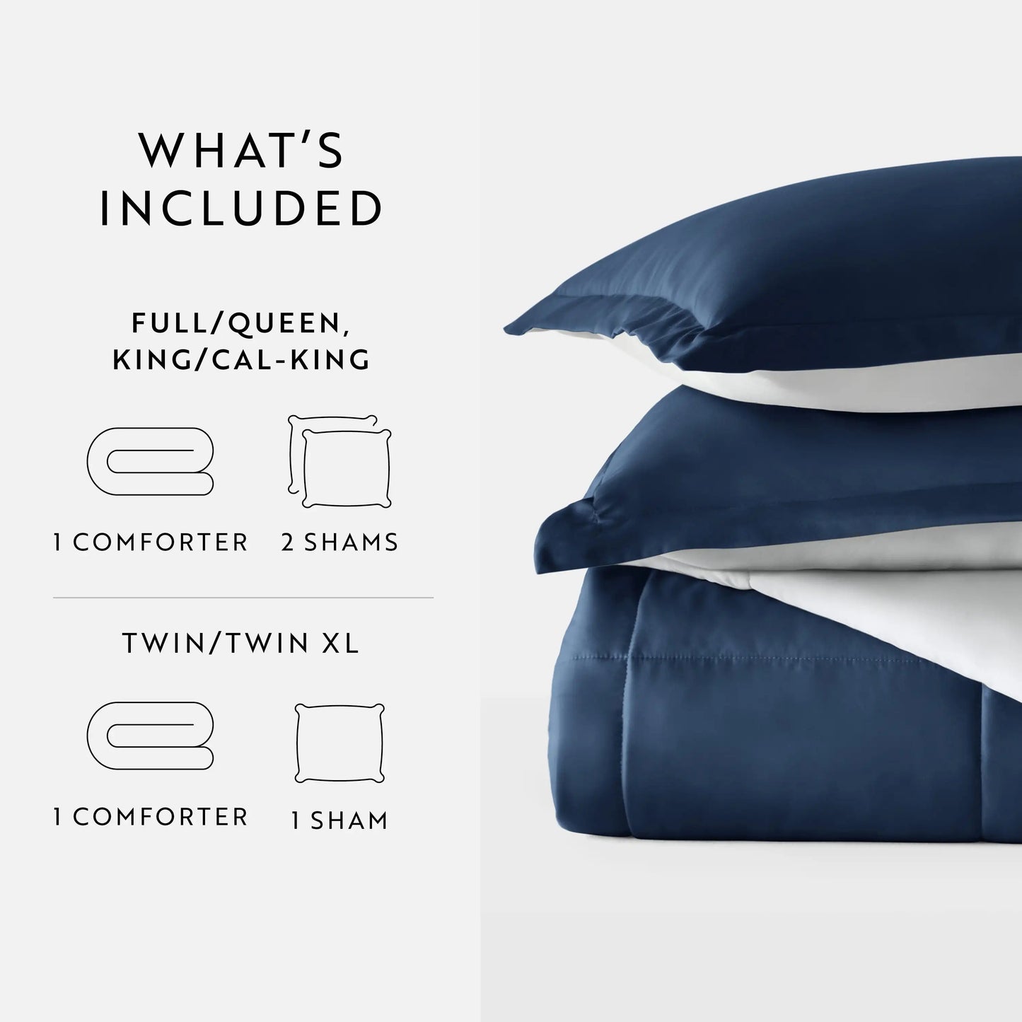3-Piece Navy & Gray Reversible down Alternative Comforter Set, Full/Queen