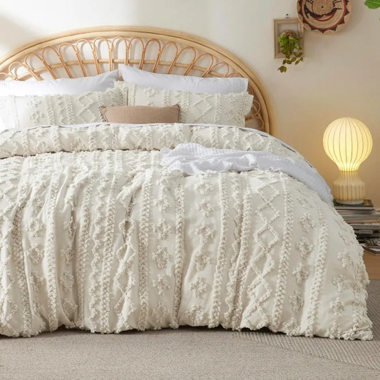 3 Pieces Soft Shabby Chic Embroidery Boho Bedding, Comforter Not Included 104" x 90", Duvet Cover