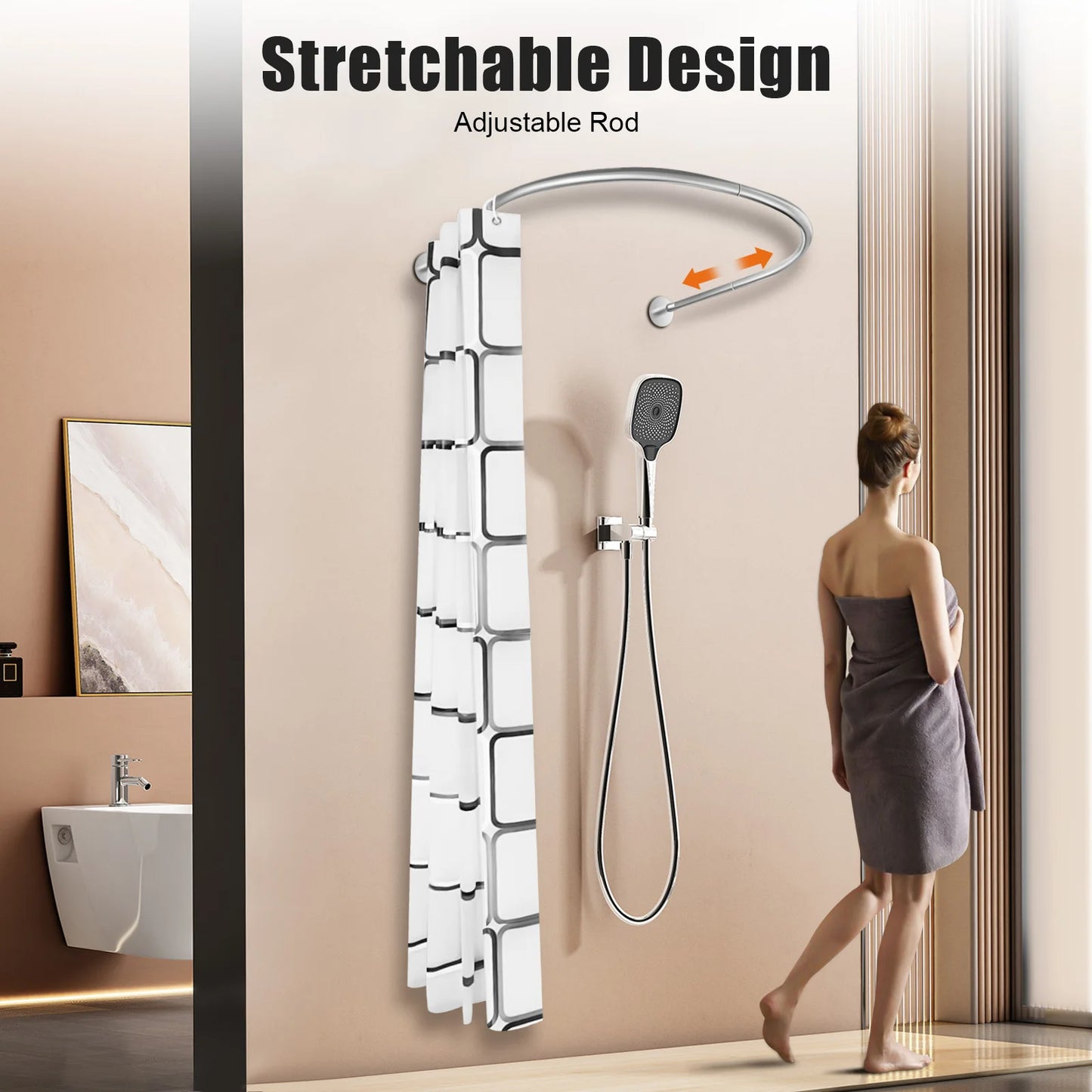 Stainless Curved Corner Shower Curtain Rod Set