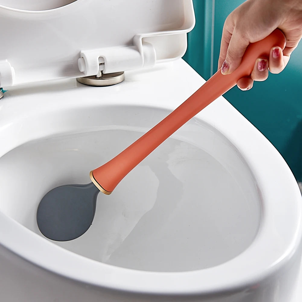 Modern Toilet Cleaning Brush&Holder Set Wall-Mounted Silicone Cleaning Brush Quick Drying Punchless for Home Bathroom