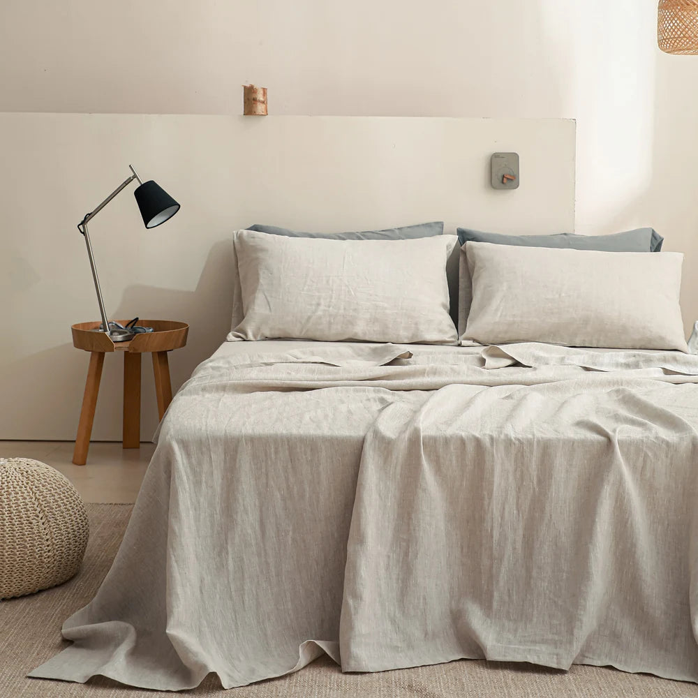 Simple&Opulence 3/4 Pcs 100% Bed Linen Sheet Set Basic Style Washed Natural French Flax Soft Breathable Comforter Sheets Sets