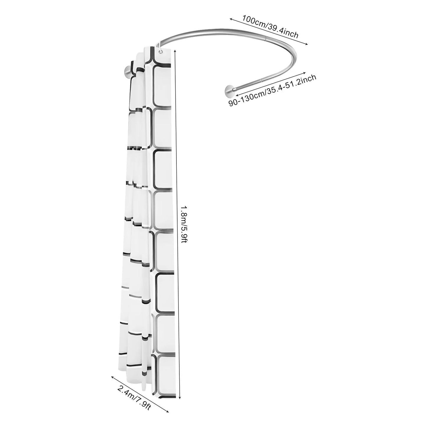 Stainless Curved Corner Shower Curtain Rod Set