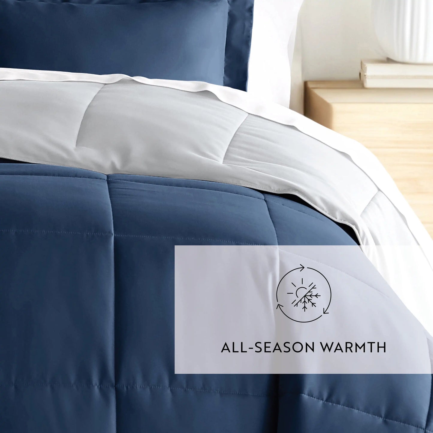 3-Piece Navy & Gray Reversible down Alternative Comforter Set, Full/Queen