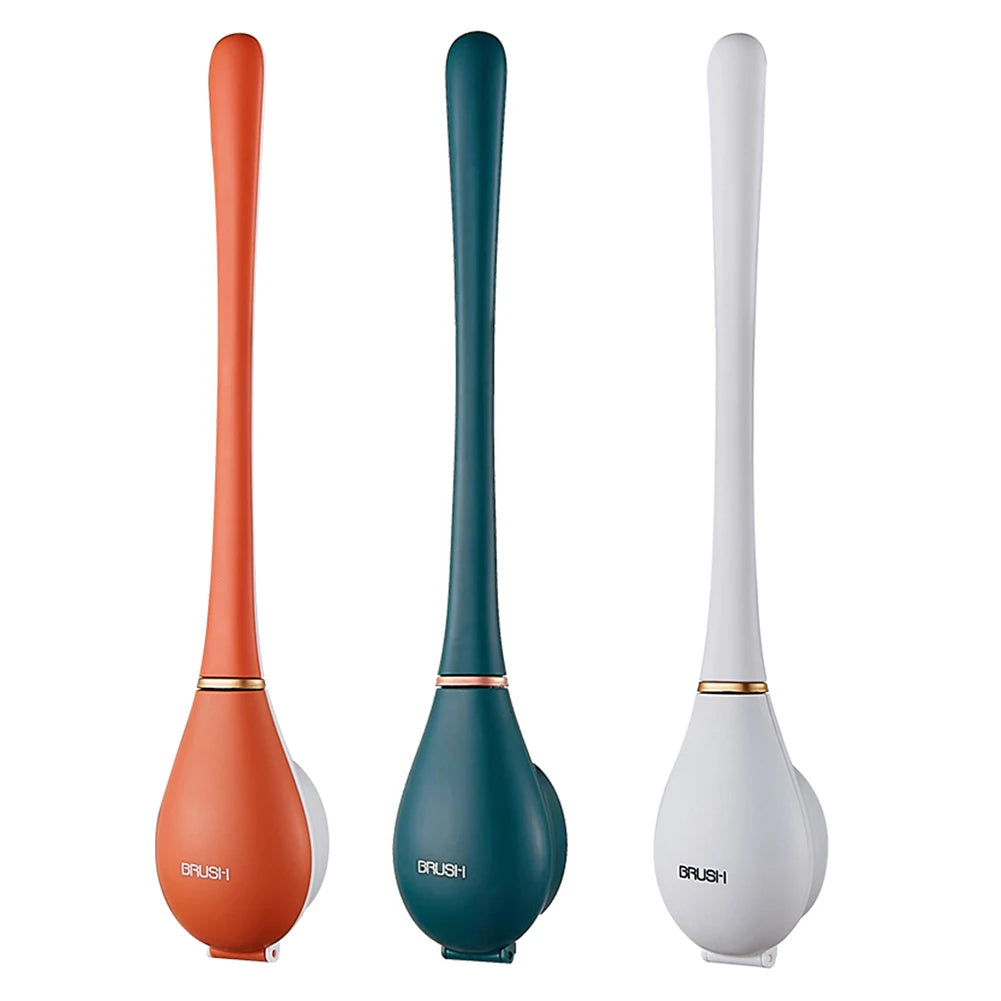 Modern Toilet Cleaning Brush&Holder Set Wall-Mounted Silicone Cleaning Brush Quick Drying Punchless for Home Bathroom