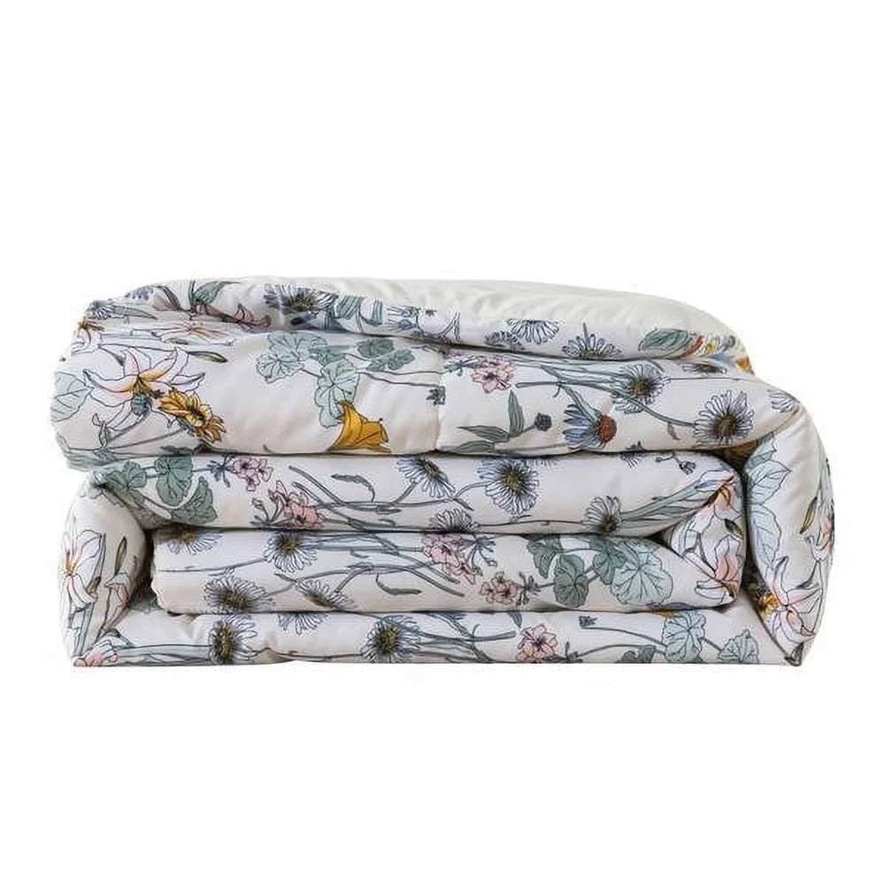 7 Piece Reversible Comforter Set with Sheets Floral Design Soft Polyester Includes Pillow Shams Storage Bag Unisex Bedding