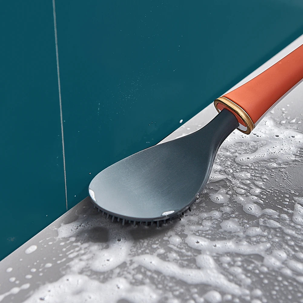 Modern Toilet Cleaning Brush&Holder Set Wall-Mounted Silicone Cleaning Brush Quick Drying Punchless for Home Bathroom