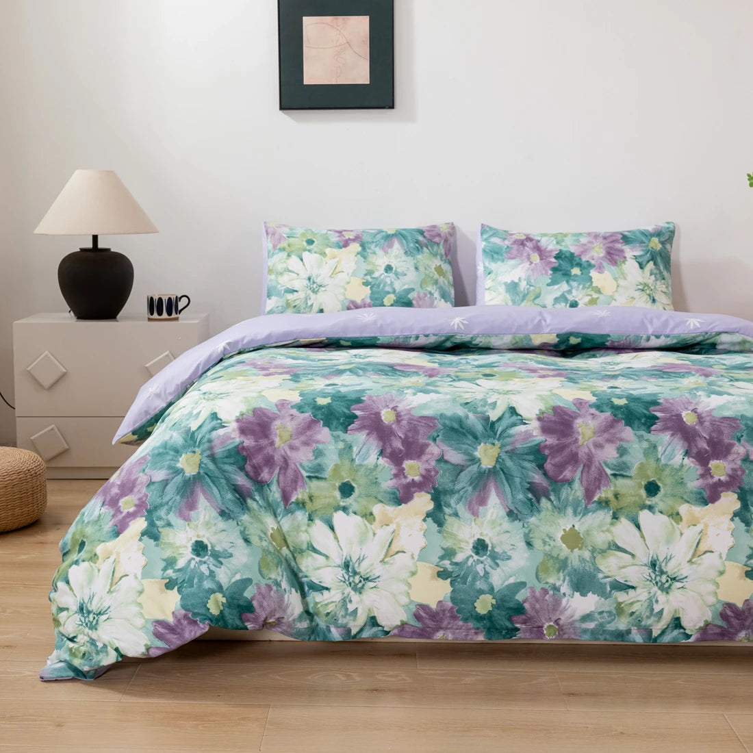 Queen Size Duvet Cover, Super Soft Breathable Easy Care Quilt Cover Rainforest Botanical Bedding 3-Piece Set with Zipper Closure